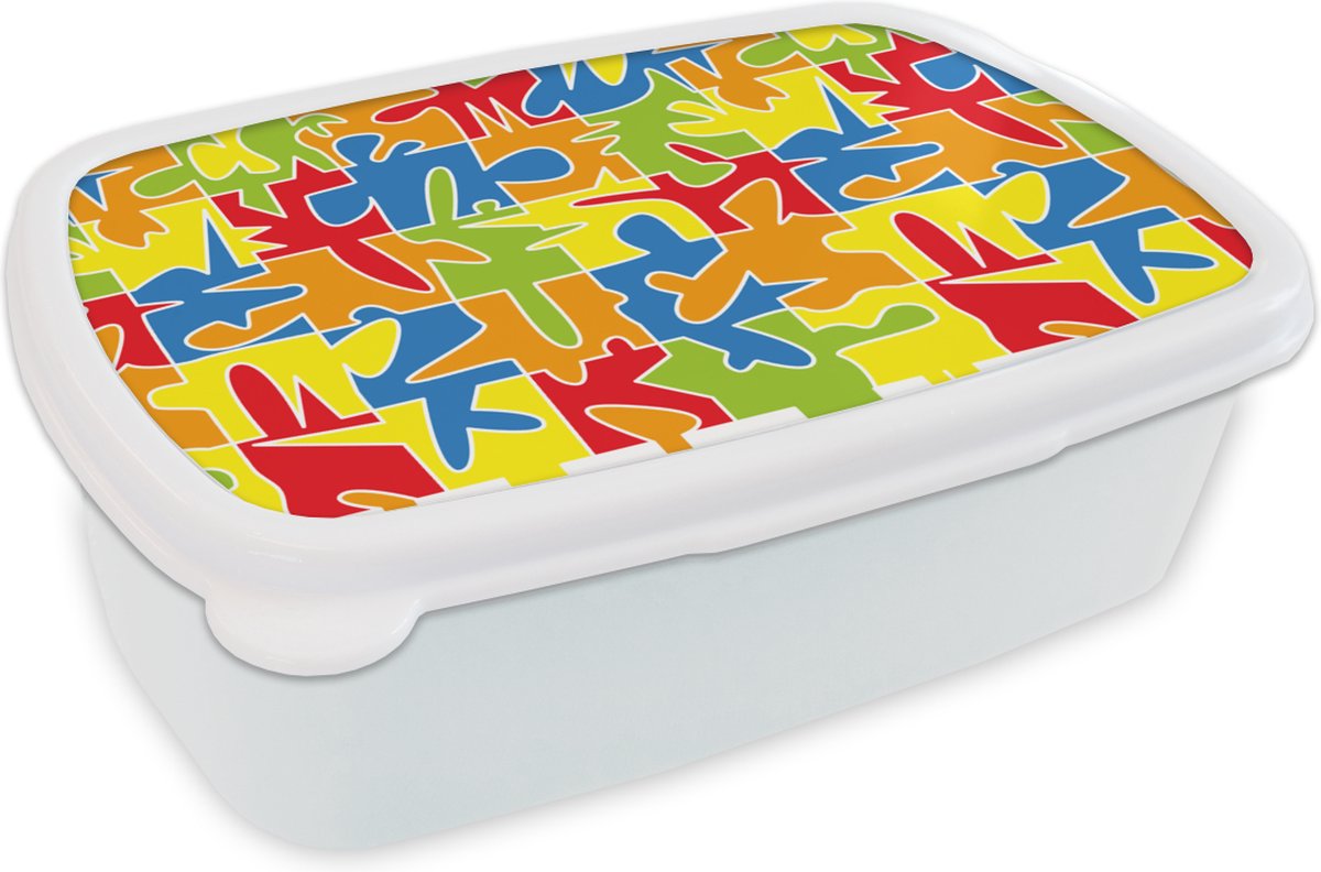 Broodtrommel Wit - Lunchbox - Brooddoos - Puzzel - Patronen - Abstract - 18x12x6 cm - Volwassenen