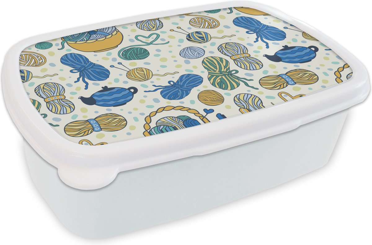 Broodtrommel Wit - Lunchbox - Brooddoos - Breien - Patronen - Wol - 18x12x6 cm - Volwassenen