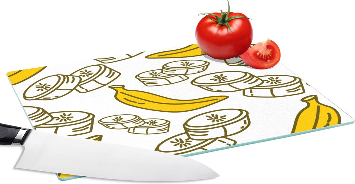 Glazen Snijplank - 28x20 - Banaan - Patronen - Fruit - Snijplanken Glas