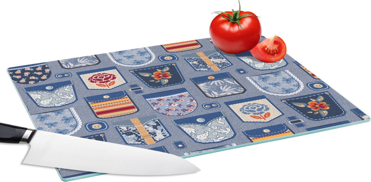 Glazen Snijplank - 39x28 - Broek - Denim - Patch - Patronen - Snijplanken Glas
