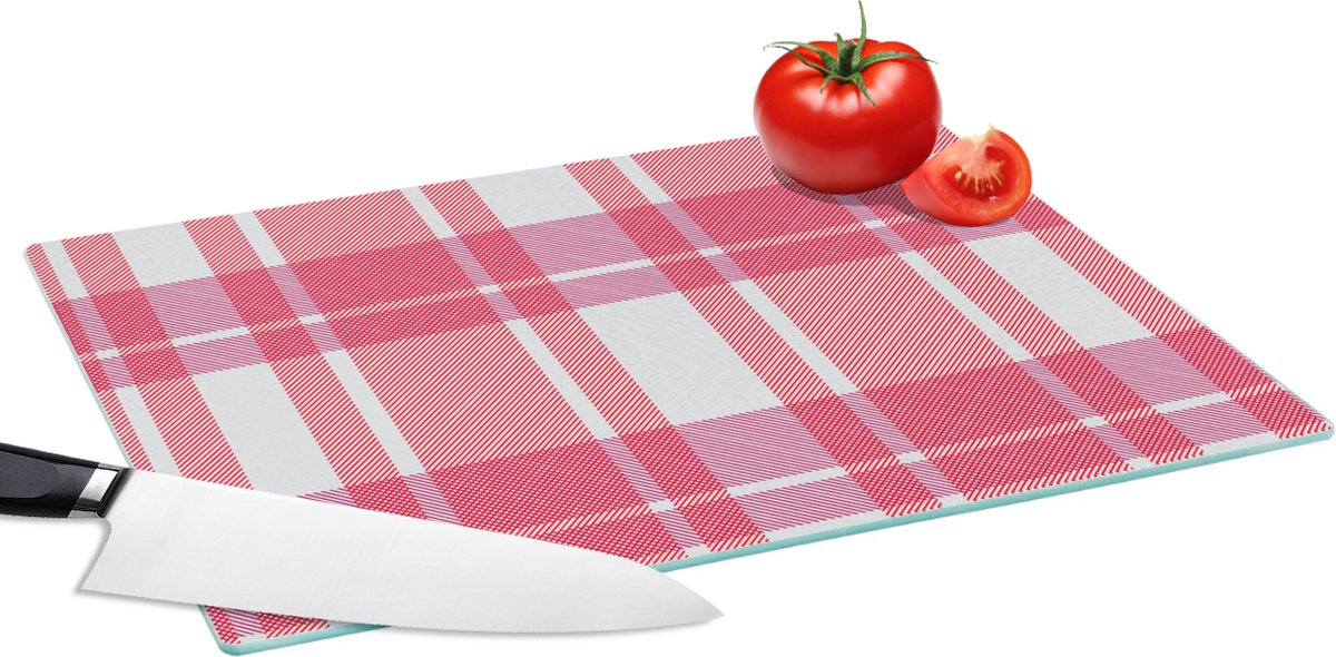 Glazen Snijplank - 39x28 - Plaid - Roze - Patronen - Snijplanken Glas