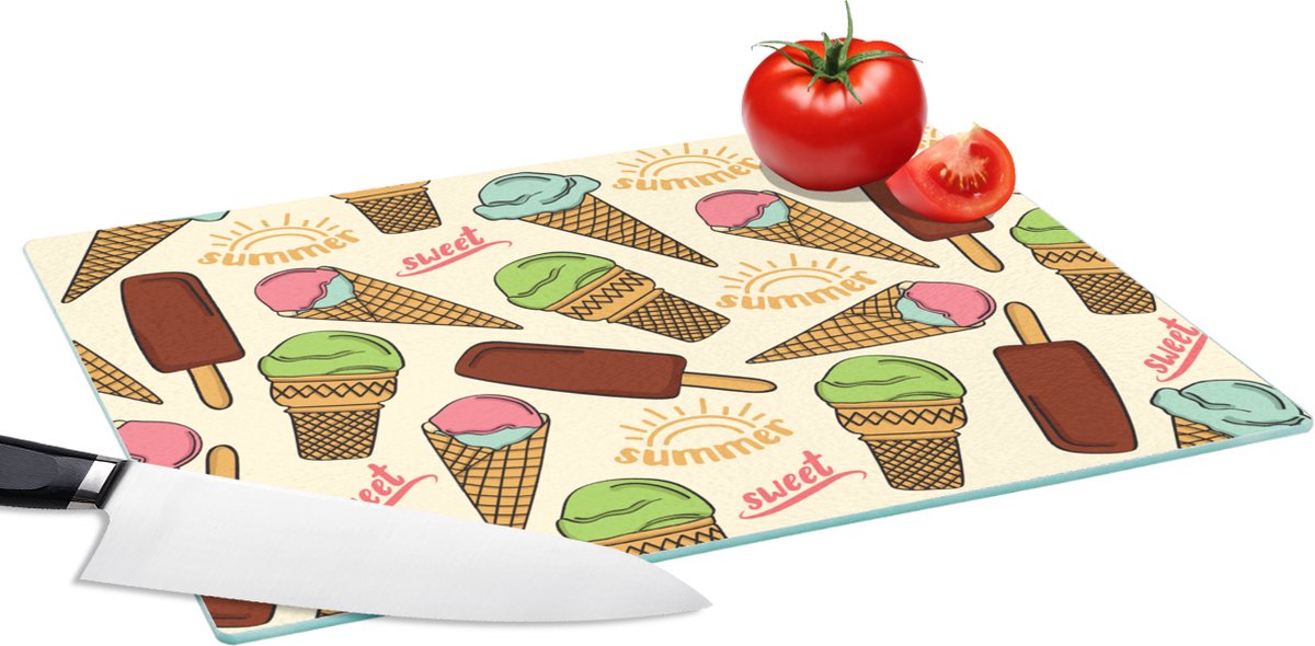 Glazen Snijplank - 39x28 - Eten - Patroon - IJs - Snijplanken Glas