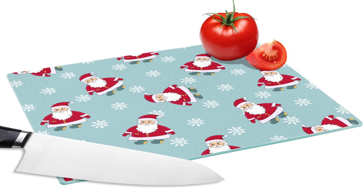 Glazen Snijplank - 28x20 - Kerstman - Sneeuwvlok - Patronen - Kerst - Snijplanken Glas