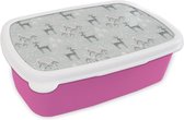 Broodtrommel Roze - Lunchbox - Brooddoos - Patronen - Hert - Winter - 18x12x6 cm - Kinderen - Meisje