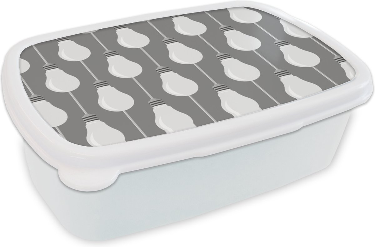 Broodtrommel Wit - Lunchbox - Brooddoos - Lampen - Patronen - Retro - 18x12x6 cm - Volwassenen