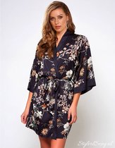 Luxe zwarte satijnen kimono met wijde mouwen| Maat 40/42 | Dames Badjas - Avondjas - Ochtendjas