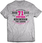 71 Jaar Legend - Feest kado T-Shirt Heren / Dames - Antraciet Grijs / Roze - Perfect Verjaardag Cadeau Shirt - grappige Spreuken, Zinnen en Teksten. Maat M