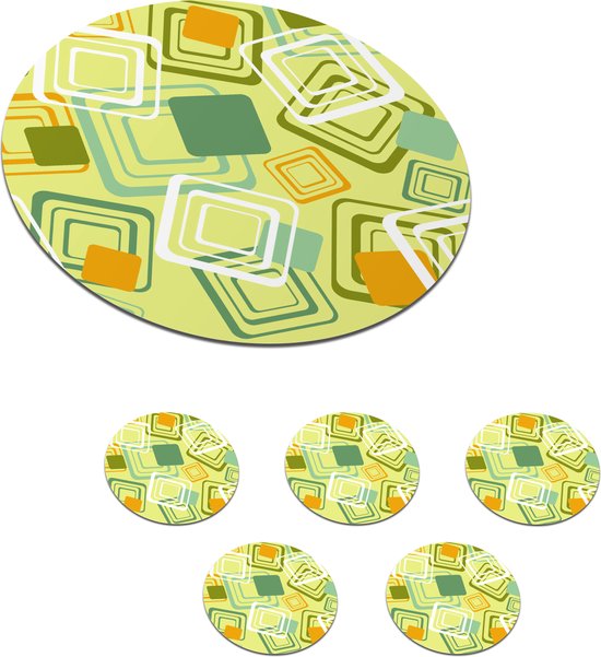 Sous-verres pour verres - Rond - Années 1970 - Motifs - Abstrait - 10x10 cm - Sous-verres en verre - 6 pièces