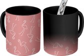 Magische Mok - Foto op Warmte Mokken - Koffiemok - Flamingo - Line Art - Roze - Patronen - Magic Mok - Beker - 350 ML - Theemok