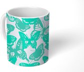Mok - Koffiemok - Blauw - Patronen - Vlinder - Mokken - 350 ML - Beker - Koffiemokken - Theemok