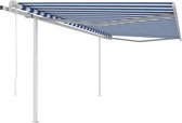 vidaXL Luifel automatisch uittrekbaar met palen 4,5x3 m blauw en wit