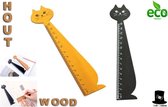 Bob Online ™ - 2 Stuks – Zwart + Hout Kleur – Kat Vorm Houten Boekenlegger – Kat Bladwijzer – Bladwijzerliniaal 15cm – Kantoor Gereedschap – Cat Wooden Bookmark & Ruler in one – Bo