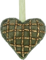 Hart ornament fluweel salie groen 10x3,5x10cm