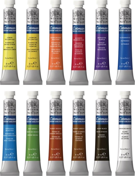 Winsor & Newton 0390636 Cotman Aquarelverf Set – 12 Tubes 8 ml – Professionele Waterverf voor Studio en Rei