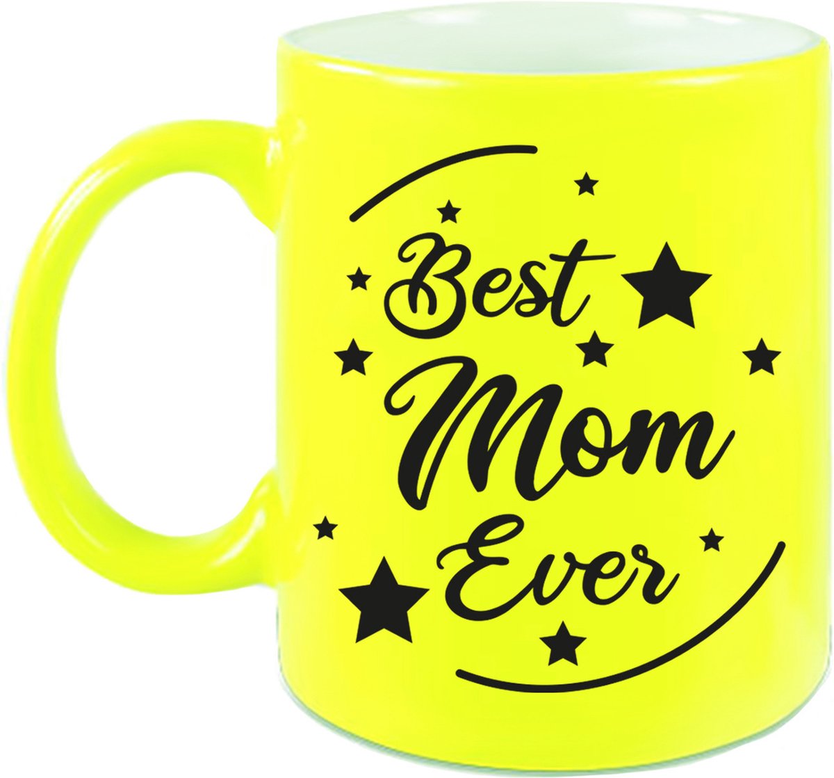 Best Mom Ever cadeau mok / beker - neon geel - 330 ml - verjaardag / Moederdag / bedankje