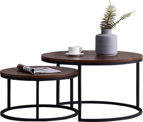 Merax Salontafel, rond, set van 2, salontafel, woonkamertafel, koffietafel, ronde tafel, woonkamer, banktafel, rond