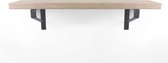 Eiken wandplank 120 x 25 cm inclusief zwarte plankdragers - Wandplank hout - Wandplank industrieel - Fotoplank