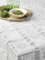 Tafelzeil/tafelkleed vierkante kanten patroon wit 140 x 180 cm - Tuintafelkleed