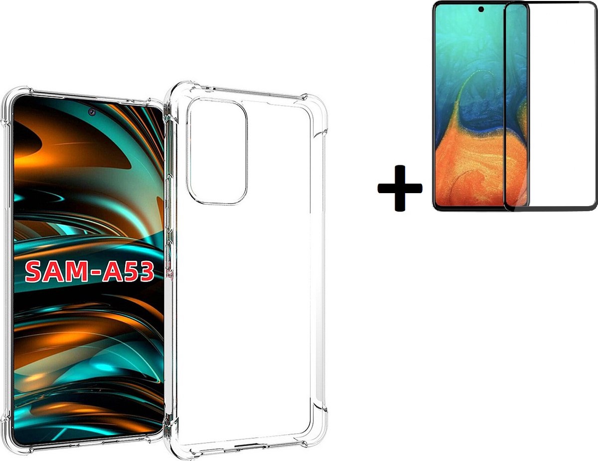 Geschikt voor Samsung Galaxy A53 5G Hoesje - A53 5G Screenprotector - A53 5G Hoes Transparant Shock Proof Case + Full Screenprotector