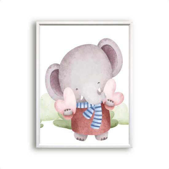 Poster Liefde olifant - 2 hartjes / liefde geven / Jungle / Safari / Dieren Poster / Babykamer - Kinderposter 50x40cm