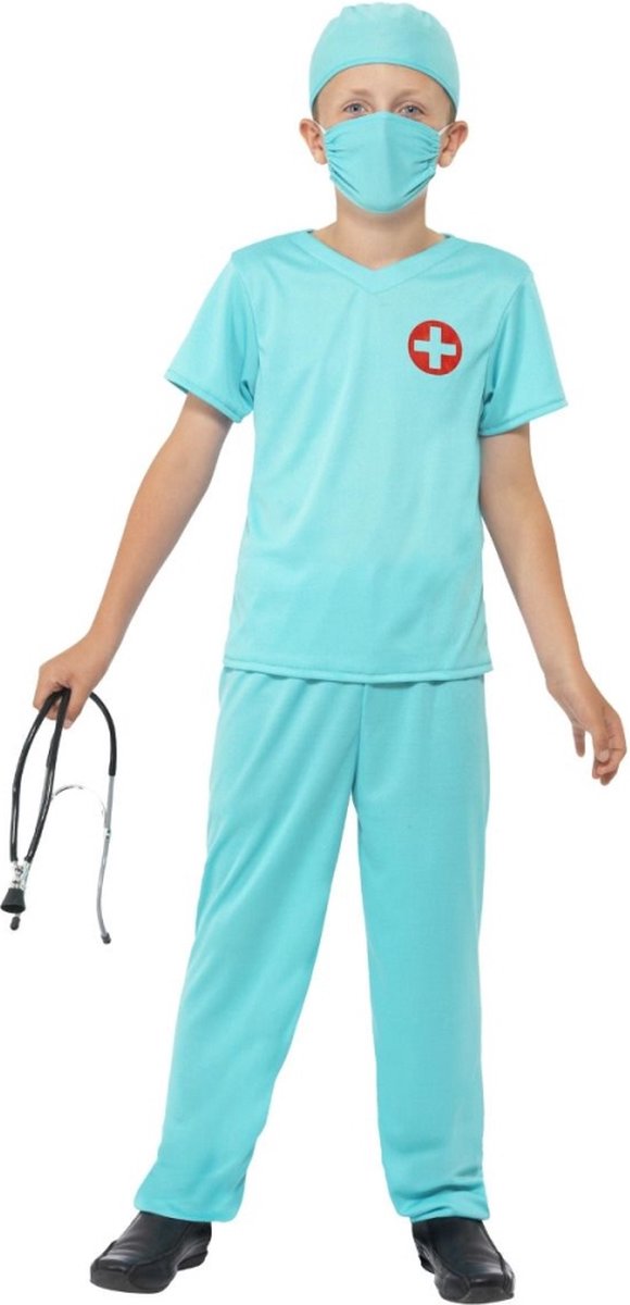 Blauw Chirurg Pak Kinderen compleet met stethoscoop - Maat M (7-9 jaar)