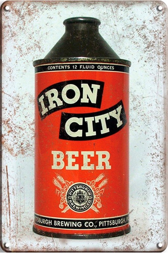 Signs-USA - Retro wandbord - metaal - Iron City Beer - 30 x 40 cm