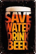 Signs-USA - Retro wandbord - metaal - Save Water Drink Beer - 30 x 40 cm