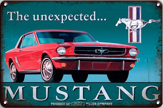 Signs-USA - Plaque murale rétro - métal - Mustang Red Car - 30 x 40 cm