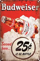 Signs-USA - Retro wandbord - metaal - Budweiser 25ct - 30 x 40 cm
