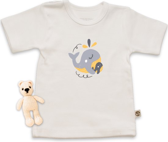 Wooden Buttons - T Shirt Baby - Schattige Walvis Print - Wit - Maat 74