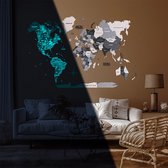 Houten wereldkaart 3D lichtgevend - Glow in dark - Grijs - L (150 x 90)
