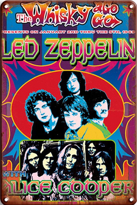Signs-USA - Concert Sign - metaal - Led Zeppelin and Alice Cooper - 30 x 40 cm