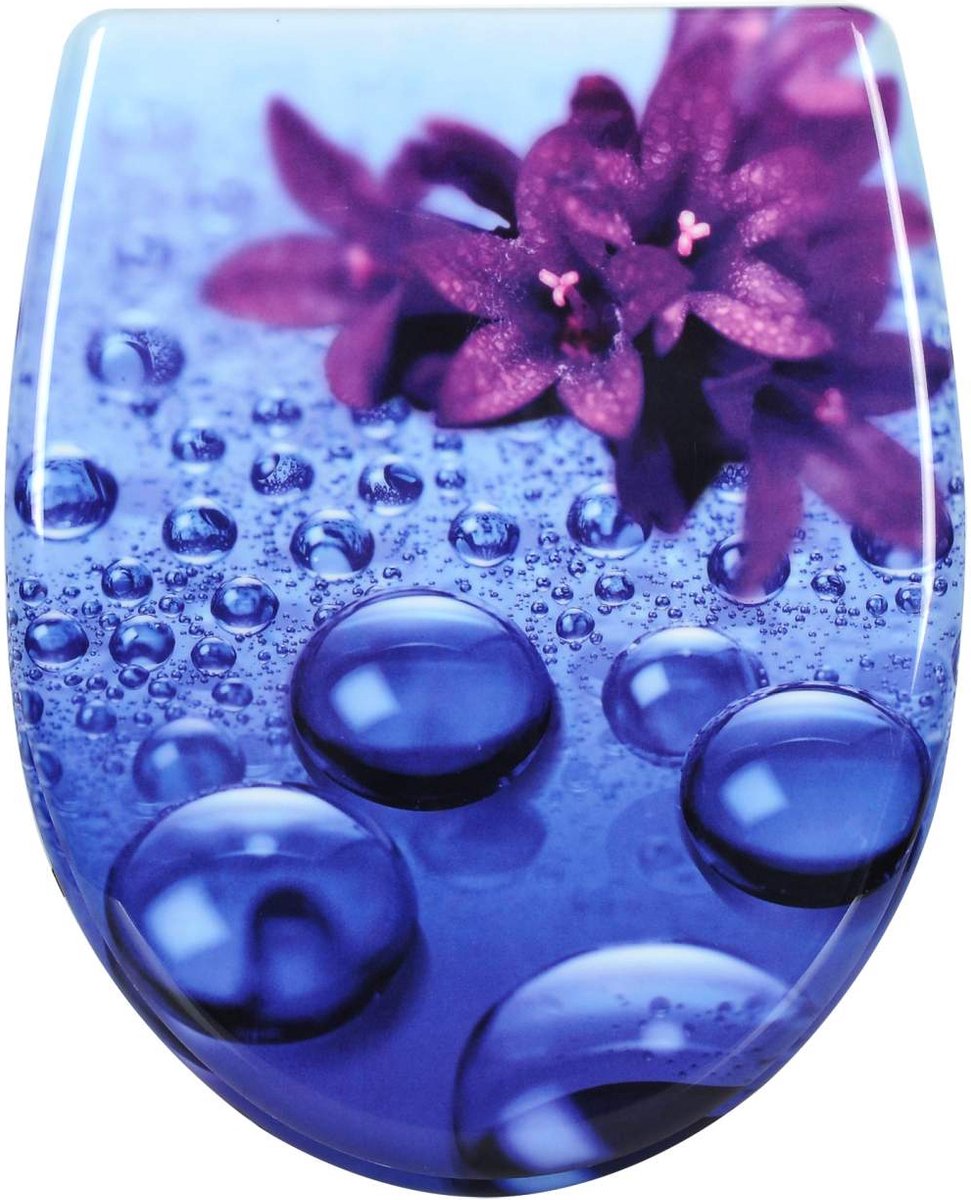 Kamyra® Antibacteriële Toiletbril met Softclose & Print - Toiletbrillen, WC Bril, Brillen, Toiletzitting - Paarse Bloem - 45.5 x 37.1 cm