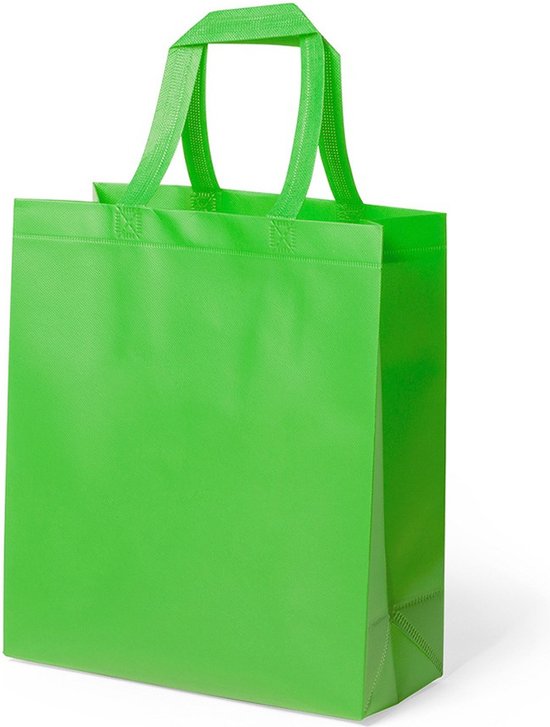 Draagtas/schoudertas/boodschappentas - met hengsels - lime groen - 35 x 40 x 15 cm - polyester