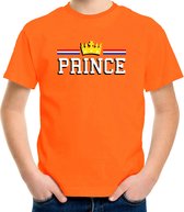 Prince met kroon t-shirt - oranje - kinderen - koningsdag / EK/WK outfit / kleding 134/140