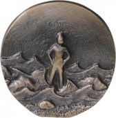 Plaket brons rots in de branding - 8 cm - ECHT BRONS - 45 gram - beeld brons