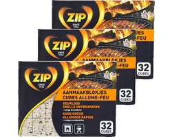 ZIP Aanmaakblokjes Naturel - 3 x 32 stuks (96 stuks)