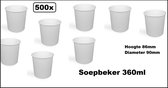 500x Soep beker karton 360ml wit - Soep salade beker festival warme dranken maaltijd carnaval