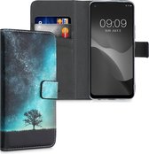 kwmobile telefoonhoesje geschikt voor Realme 8 / 8 Pro - Backcover voor smartphone - Hoesje met pasjeshouder in blauw / grijs / zwart - Sterrenstelsel en Boom design