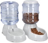 Navaris automatische voerbak en waterbak - 3,8 L voer en water dispenserflessen voor hond, kat, puppy, kitten - Set van 2 - Grijs
