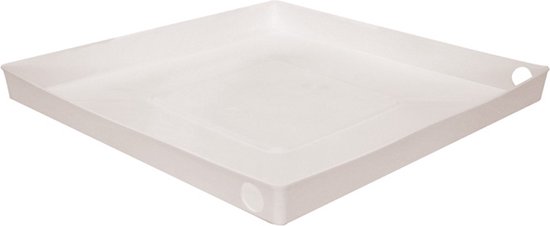 Witte, vierkante lekbak voor wasmachine, 65x65x6 cm.