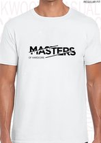 MASTERS OF HARDCORE herenshirt - Wit - Maat XL - Korte mouwen - Ronde hals - Normale pasvorm - 185g/m2 - Original Kwoots - Gabber - Laat die beats maar komen - Cadeau