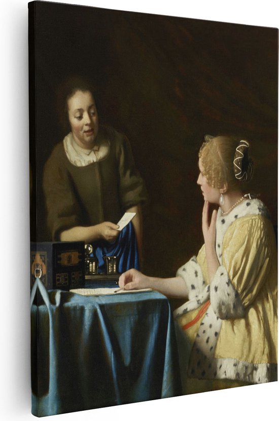 Artaza Canvas Schilderij Dame en Dienstbode - Johannes Vermeer - 40x50 - Poster Foto op Canvas - Canvas Print