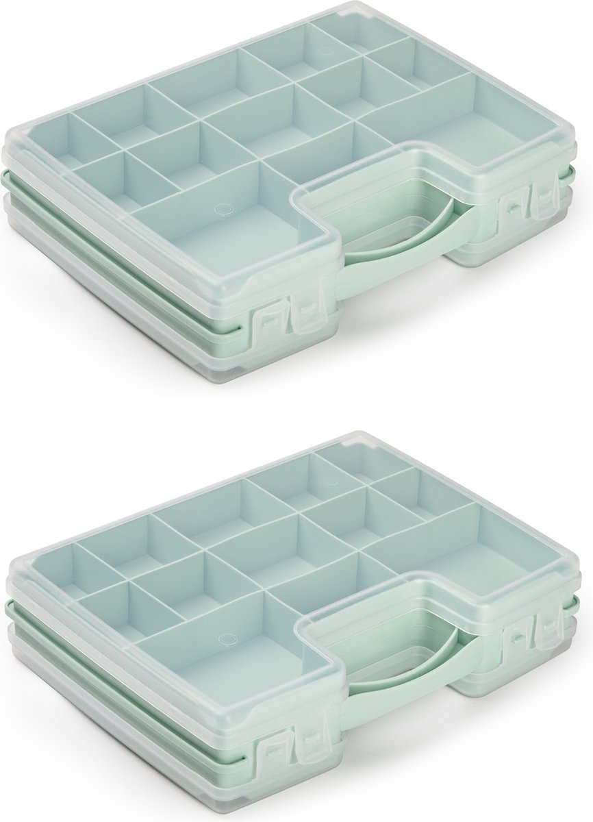 Plasticforte Opbergdoos - 4x - mintgroen - kunststof - 28 x 21 cm - met deksel - opbergbox/sorteerdoos