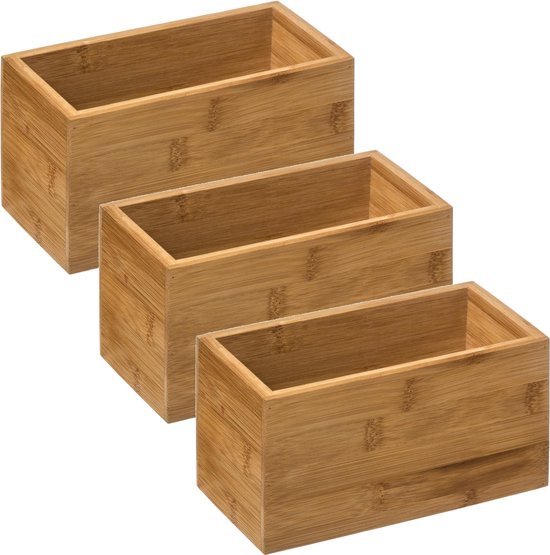 Set van 3x stuks 5five sieraden / make-up houder - box - 18 x 9 x 9,5 cm - bamboe hout - organizer bakje - badkamer