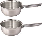 Set van 2x stuks steelpan/sauspan/juspan zilver 1,4 liter 16 cm van RVS - Geschikt voor alle warmtebronnen - Kookpan
