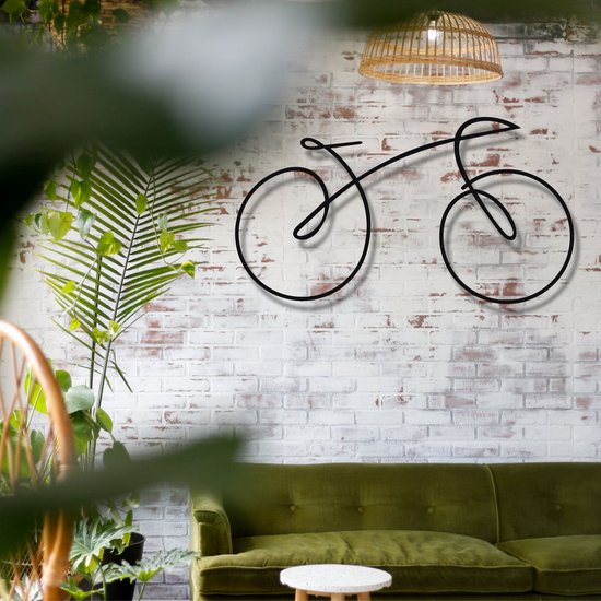Wanddecoratie | Fiets Lijn / Bike Line | Metal - Wall Art | Muurdecoratie | Woonkamer |Zwart| 60x33cm