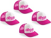 Vrijgezellenfeest dames petjes sierlijke letters - 1x Bride to Be roze + 9x Bride Squad roze - Vrijgezellen