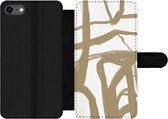 Bookcase Geschikt voor iPhone 7 telefoonhoesje - Bruin - Wit - Abstract - Met vakjes - Wallet case met magneetsluiting