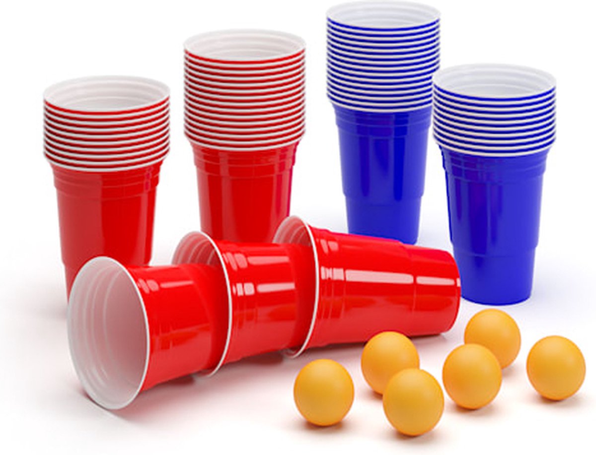 BeerCup Nadal 16 Oz Red & Blue party pack - 100 bekers 473 ml & 6 ballen - Geschikt voor Beer Pong spel